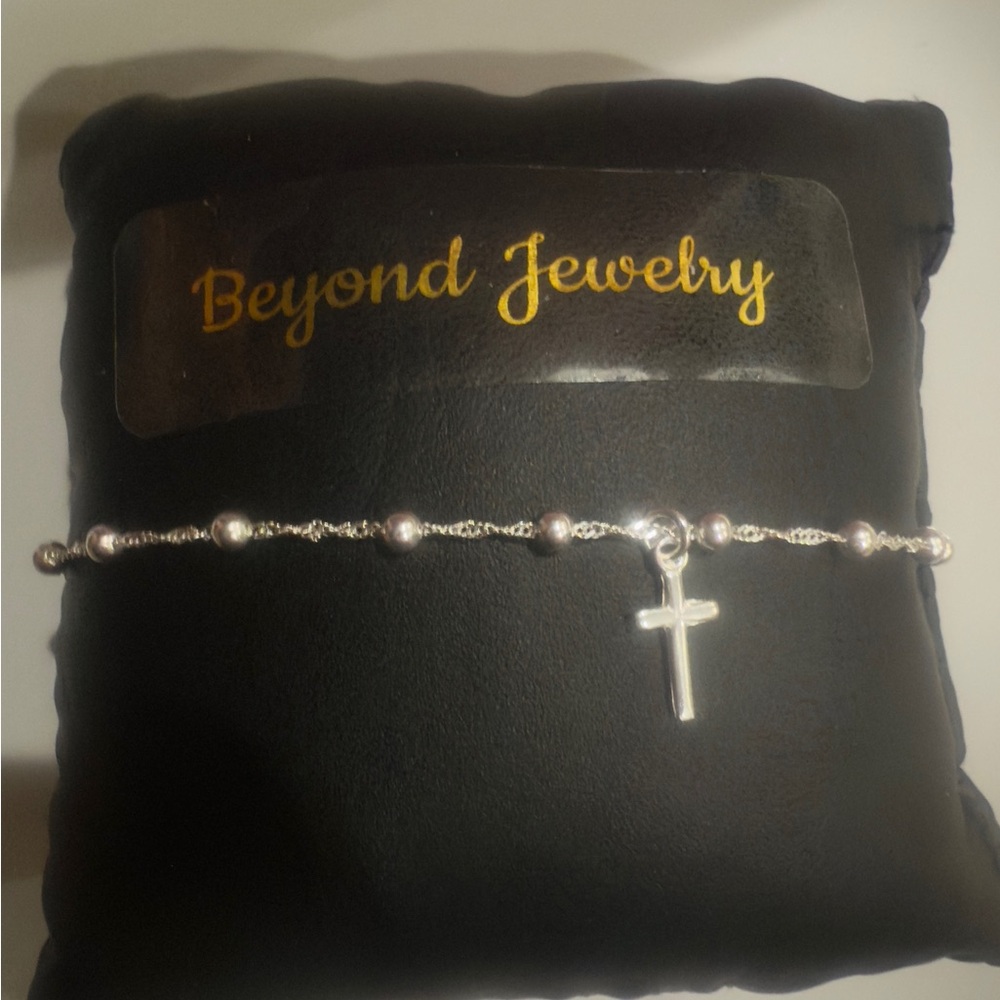925 Sterling Silver Cross Bead Anklet Made in Italy 9"+1" Extension - Picture 4 of 4